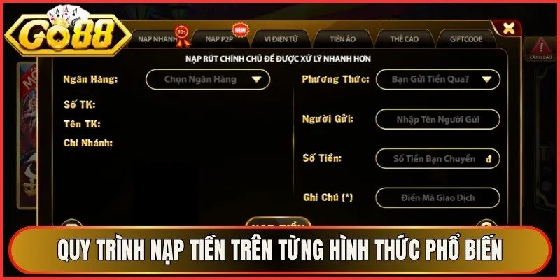 Quy trình nạp tiền trên từng hình thức thanh toán phổ biến